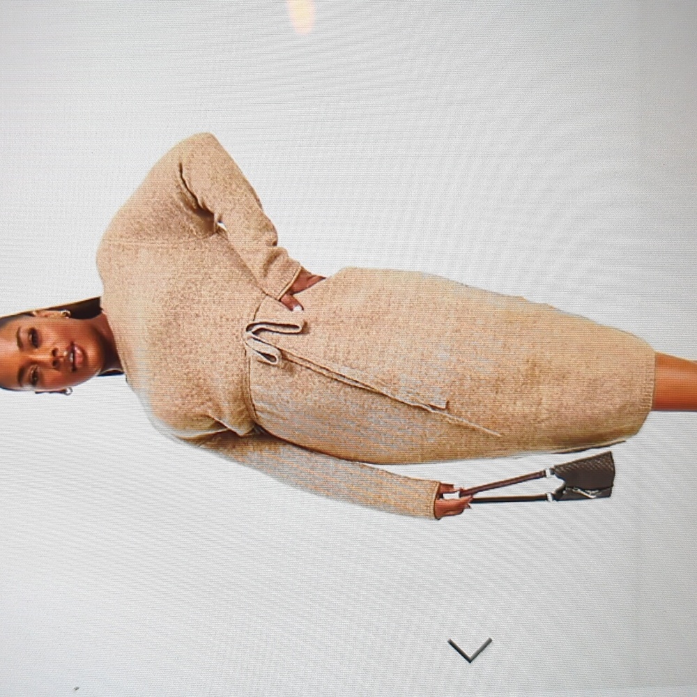 ASOS Design Curve knit midi dress with tie waist in taupe